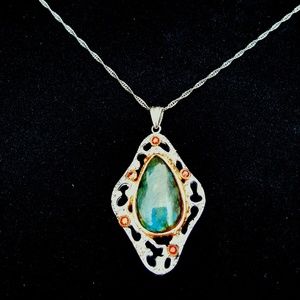 Sterling Silver Pendant with Labradorite & Garnets